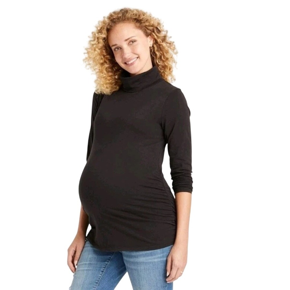 Isabel by Ingrid & Isabel Women's Black Ruched Maternity Turtleneck Size Large